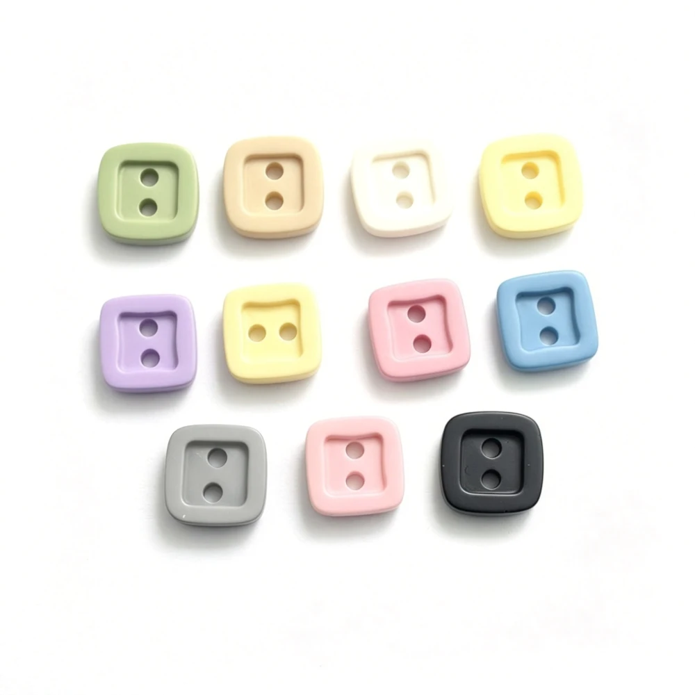 100PCS 11mm Square Shirt Button Resin Two-eye Buttons Men's and Women's Shirt Plastic Doll Clothes Round Buckles Buttons