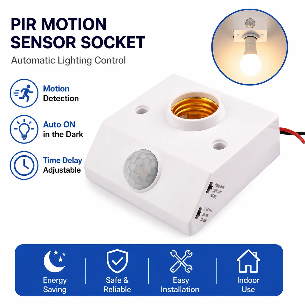 Smart AC 110-240V Motion Sensor Light Socket Adapter Holder with PIR Infrared Sensor E27 LED Bulb Base Human Body Induction