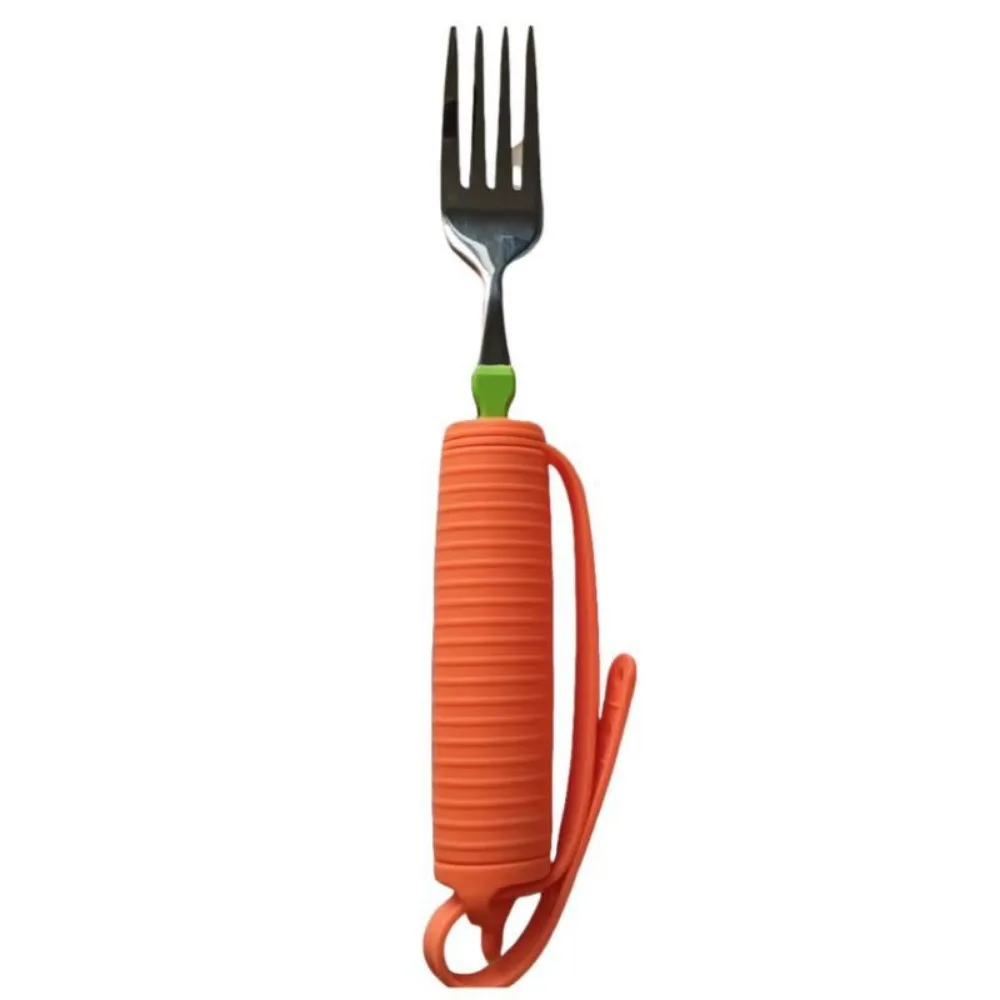 Anti-Shake Stainless Steel Fork and Spoon Portable Ergonomic Food Aid Spoon Lightweight Silicone Handle