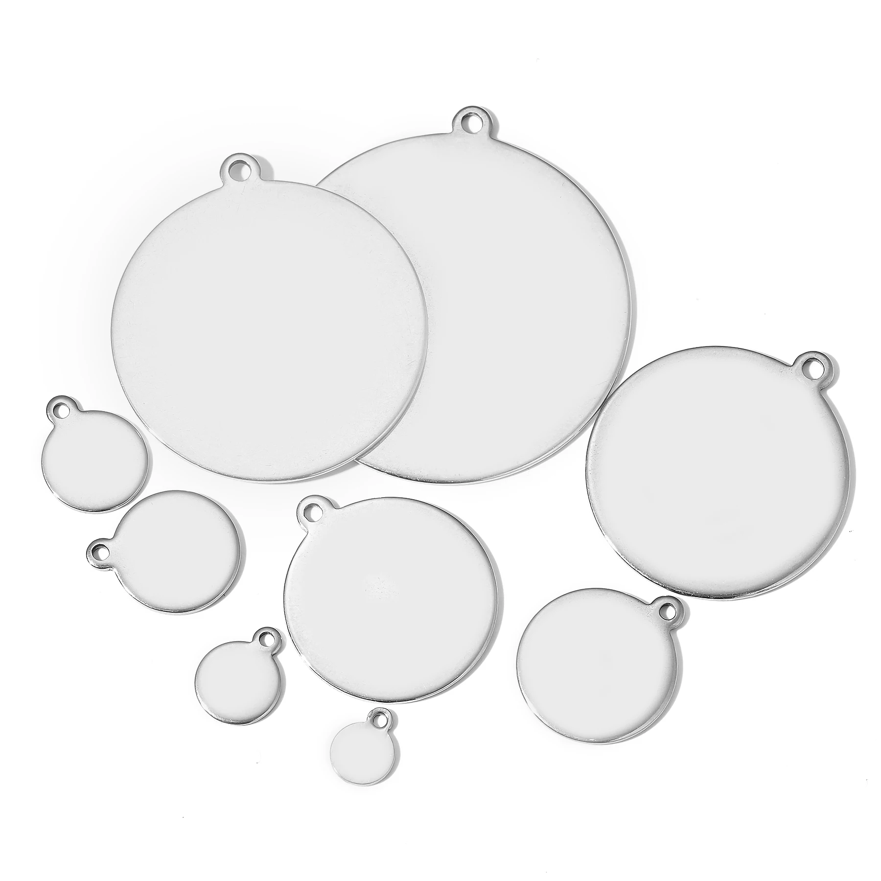 50pcs Wholesale 6-35mm Round Stainless Steel Blank Charms Pendants Logos Stamping Tags For Jewelry Making DIY Necklaces Supplie