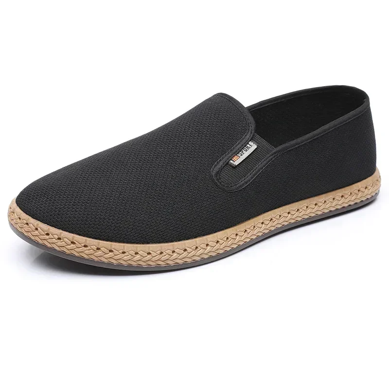 New Men's Old Beijing Cloth Shoes Breathable Soft soled Anti slip Fashion Casual Middle aged Lazy Shoes (Take one size larger)