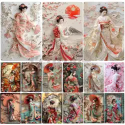 Japanese Geisha Kimono Metal Sign,2D Elegant Japan Cherry Blossoms Art Poster,Home,Room,Office,Izakaya,cafe,Studio Wall Decor