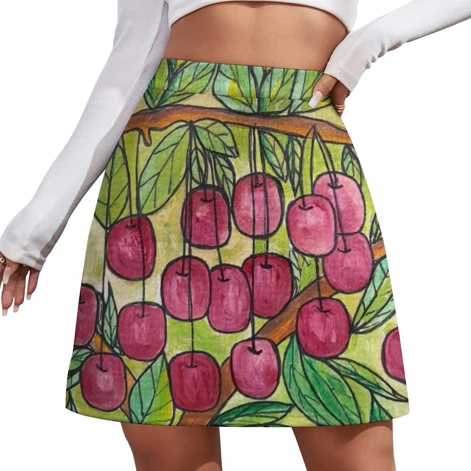 

Cherries on a Branch Mini Skirt skirt skirt mini skirts Women's summer skirts Mini