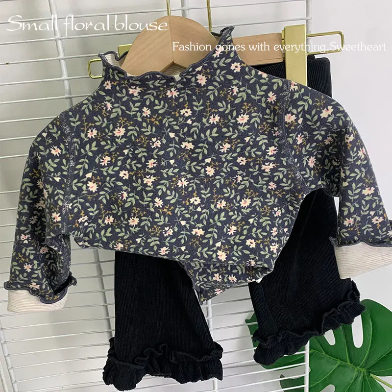 Autumn and Winter Baby Turtleneck Top Baby Foreign Style Class A Floral Girls Bottoming Shirt Baby Long Sleeve Warm Inner