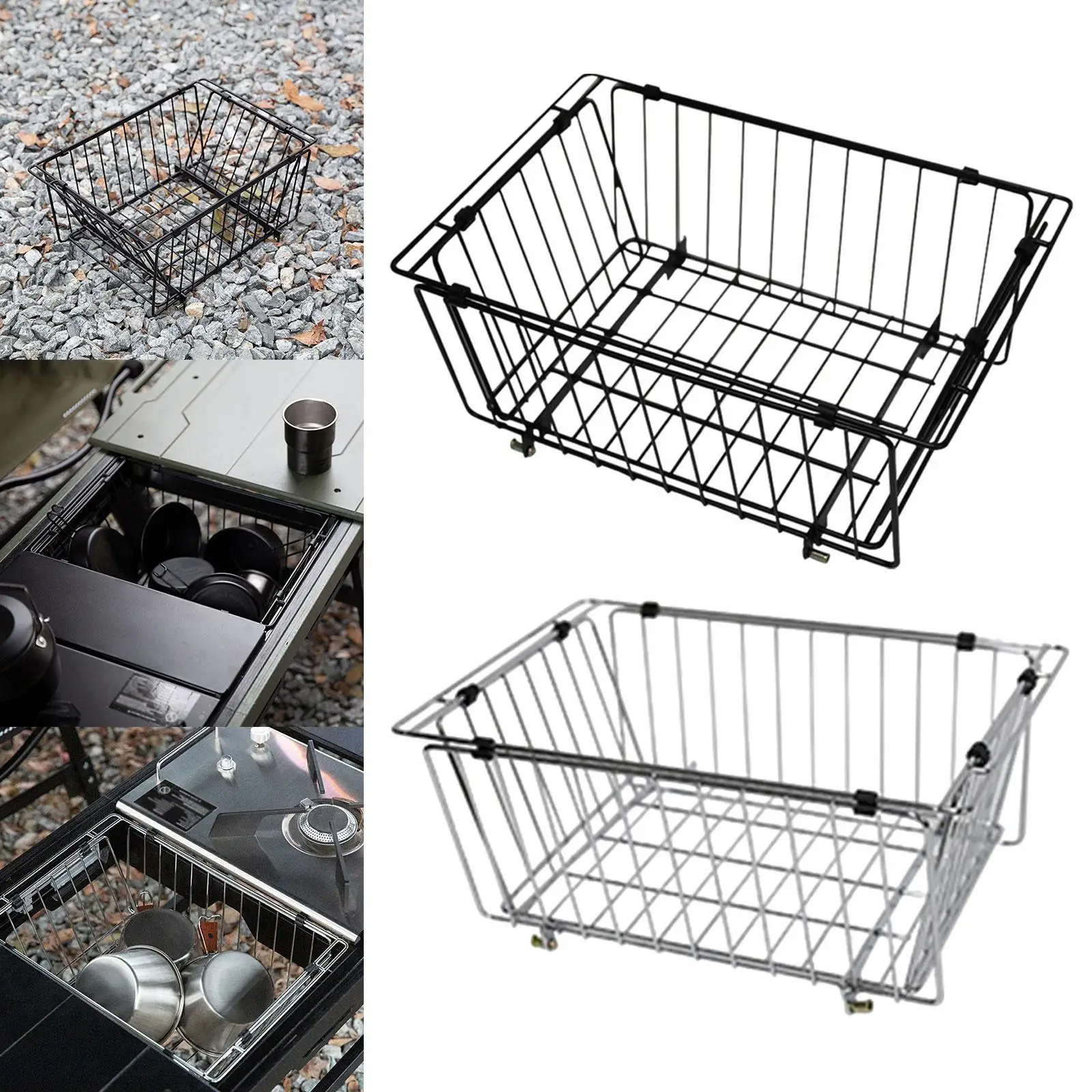 

Wire Folding Basket Picking Basket Container Wear Resistant Lightweight Iron Easy Carrying Multiuse for Outside Hiking Picnic