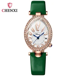 CHENXI 326 Women's Quartz Watch Fashion Simple Diamond Golden Oval Watches Leather Pointer Ladies Wrist Watch Relogios Feminino