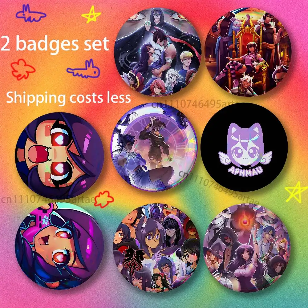 A-Aphmau Brooches for Backpack Accessories 25,32,44,58,75mm Round Enamel Pins 2-piece set Cartoon Anime Badge