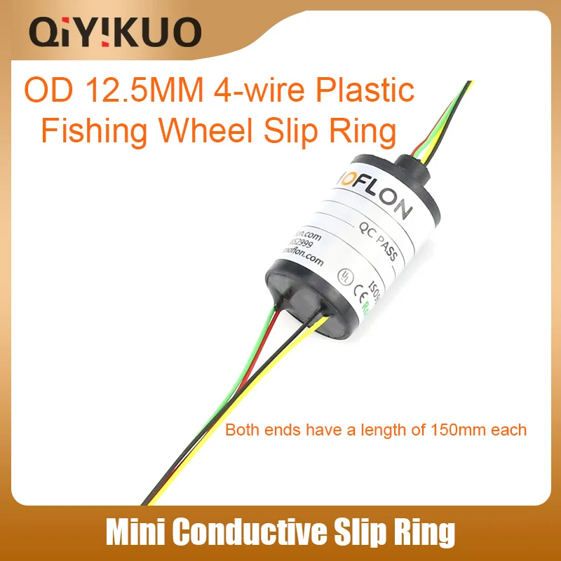 Fishing Wheel Slip Ring Micro Conductive 360 Degree Rotating Collector Ring Outer Diameter 12.5MM 4-Wire Plastic