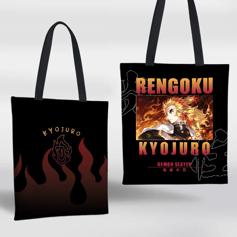 Hot Anime Bag Cute Demon Slayer Rengoku Kyoujurou Kanroji Mitsuri Tokitou Muichirou Canvas Shoulder Bags Handbag 37x33CM