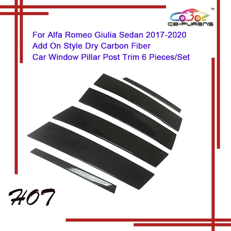 For Alfa Romeo Giulia 2017-2020 Add On Style Gloss Black Real Carbon Fiber Car Window Pillar Post Trim Cover 6 Pieces/Set