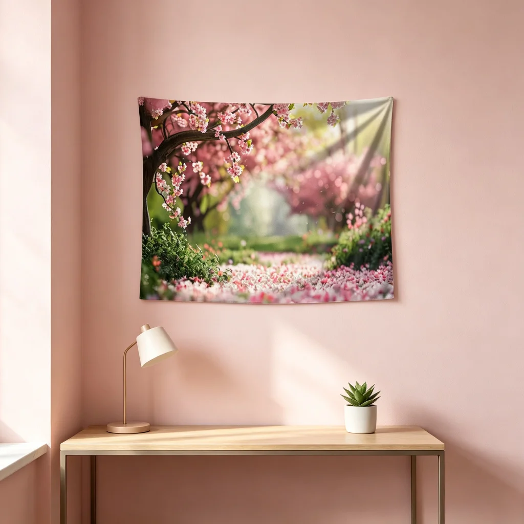 1PC Cherry Blossom Print Backdrop Banner, Bedroom Living Room Photo Background, Polyester Wall Hanging, Home Decor, Wall Art