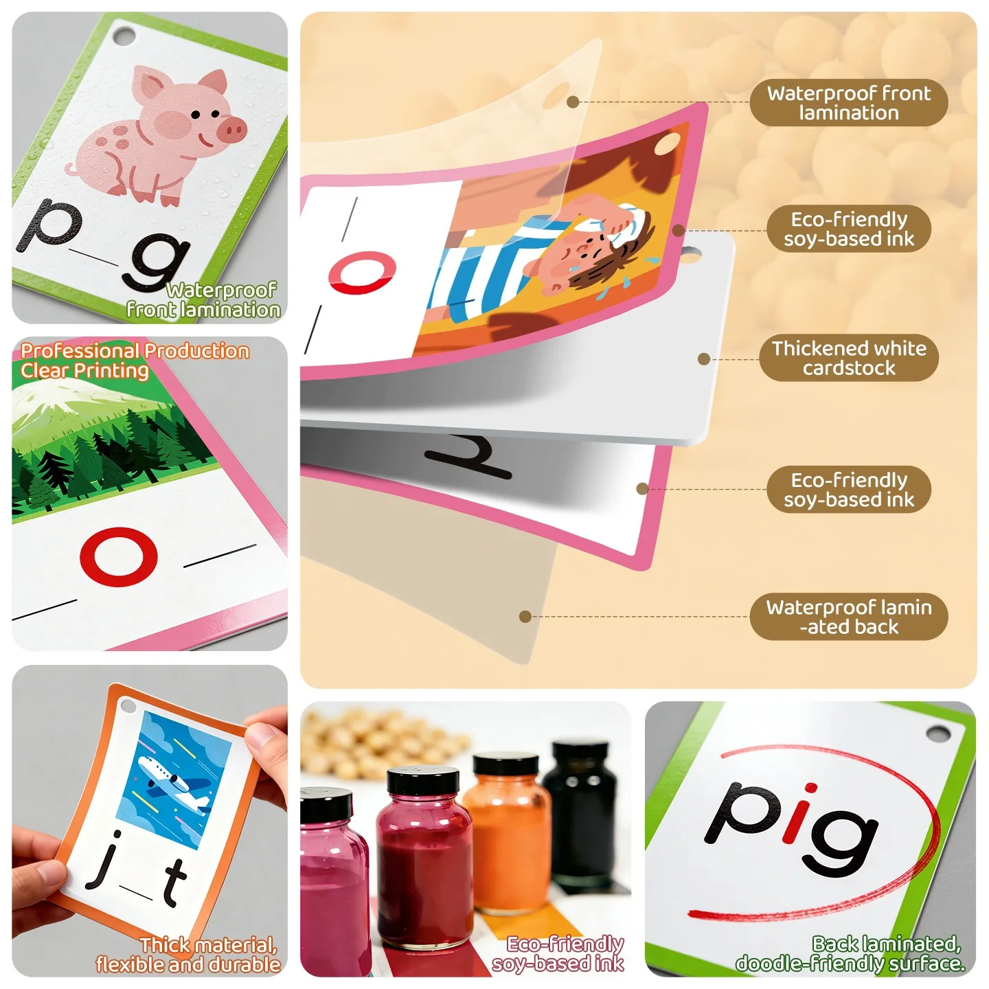 120 words A-Z Learning Cards with Pictures, 27 English Word Cards, Educational Cognitive Games
