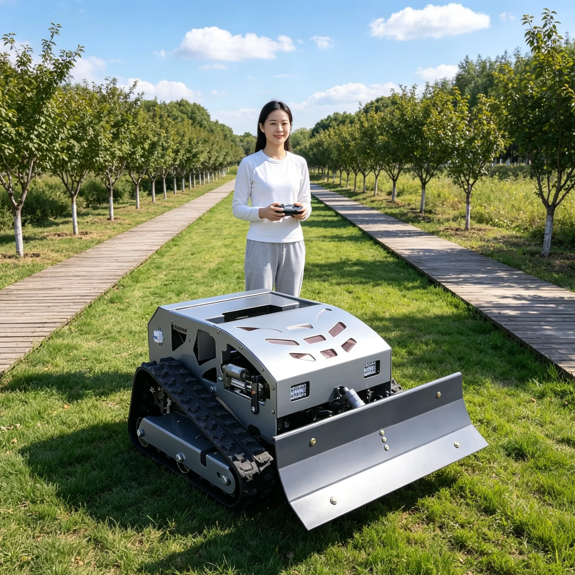 Customized for ecological park slopes 550H tracked self‑propelled lawn mower, auxiliary snow shovel unit, eco‑friendly trimming