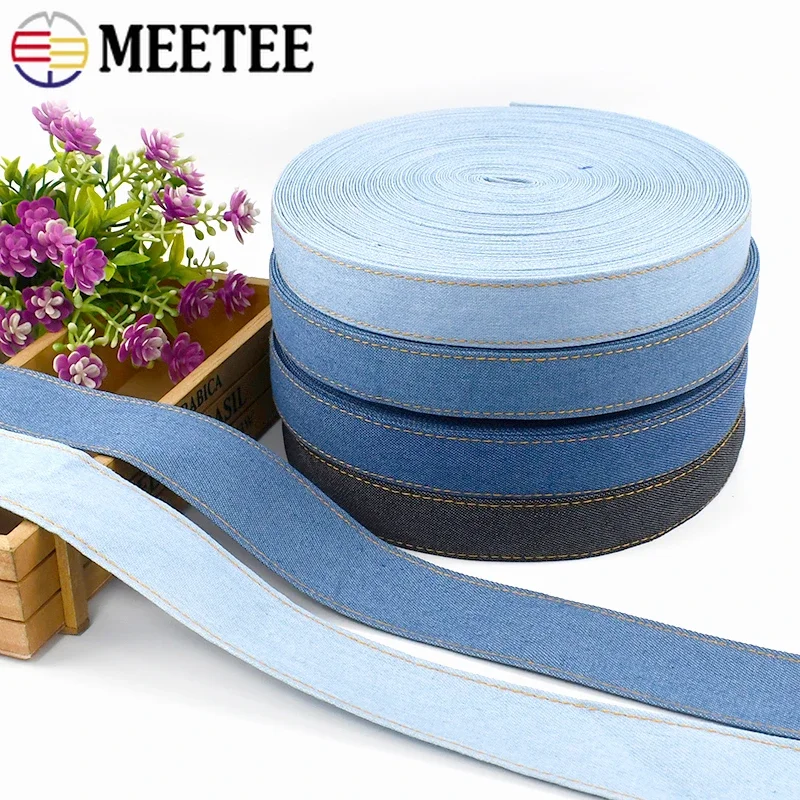 8M Meetee 10/16/25/38/50mm Denim Webbing Polyester Ribbon for Sewing Bags Backpack Strap Garment Hair Decor Band DIY Material