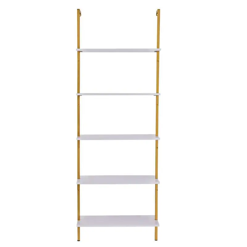 

Wall-Mounted Storage Rack 5-Tier 24x11.8in for Living Room Bedroom Office Metal Frame Open Shelves Decorative Bookshelf White Gold Finish