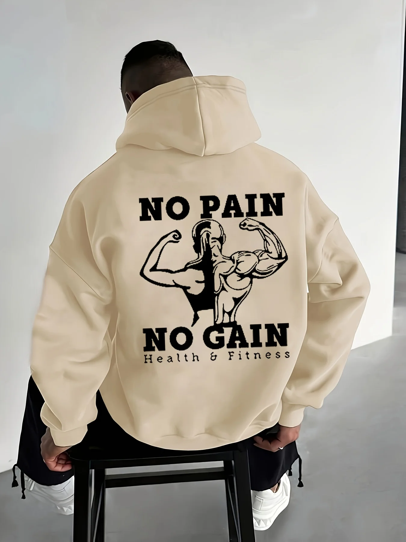 Men's Outdoor Sports Hooded Sweatshirt with Fitness Silhouette Print Autumn winter streetwear swag tracksuit essentials hoodies.