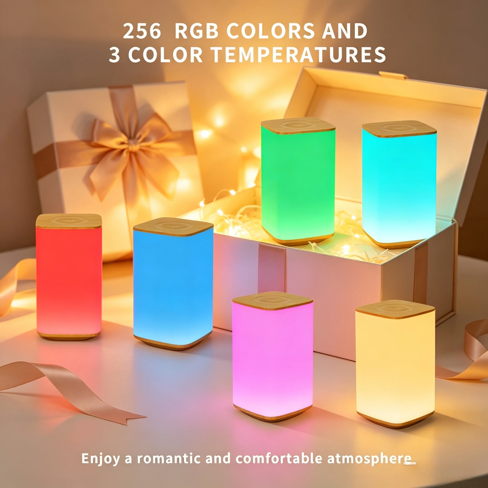 RGB Desk Lamp,Touch&Remote Control Dimmable NightLight with Timer,Rechargeable Ambient Lamp for Room Decor,Holiday Birthday Gift
