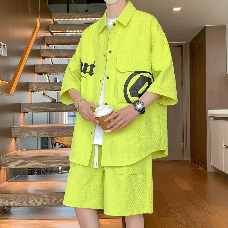 2025 Summer High quality Men's Fashion Casual trend single breasted shirt + shorts men's suit