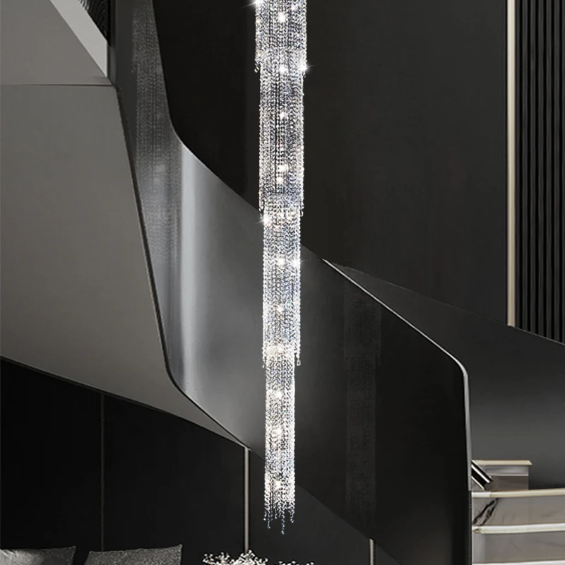 Luxury Large Crystal Chain Chandelier Ceiling Light Dimmable Pendant Lamp with Adjustable Hardware