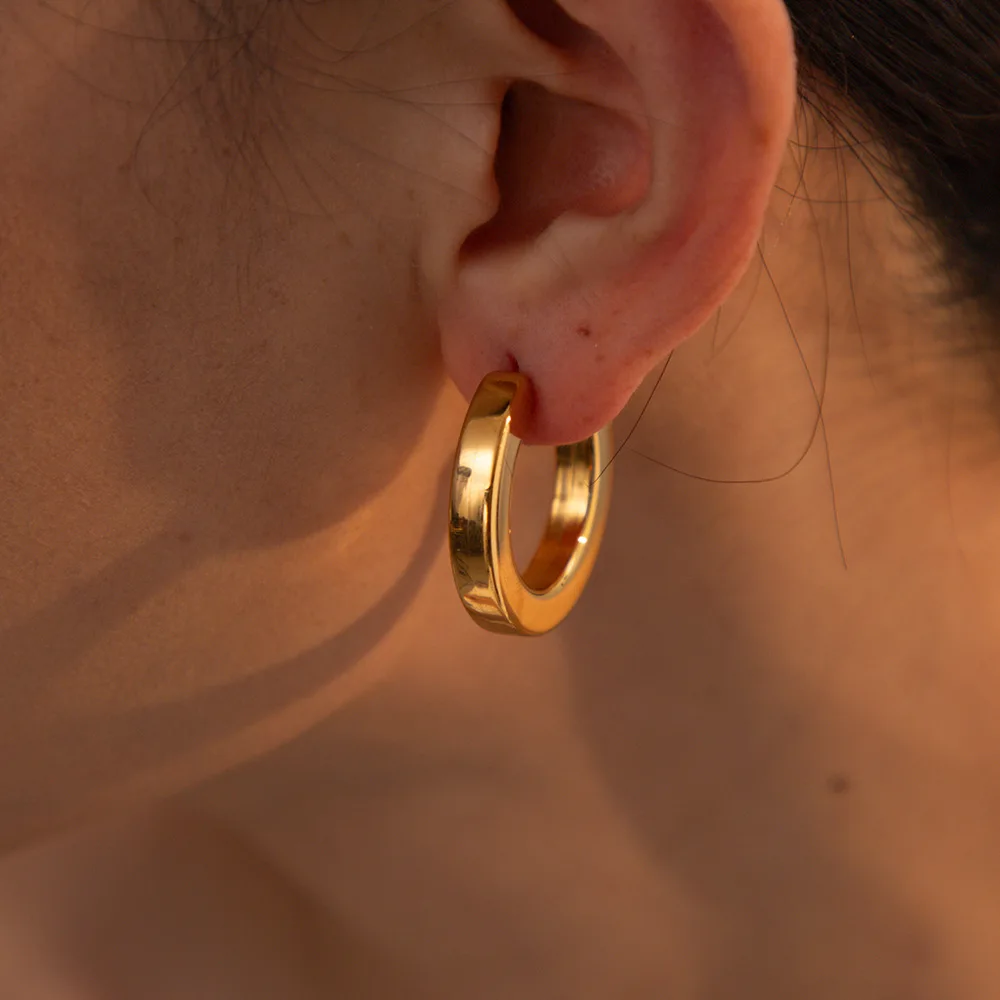Stainless Steel PVD 18K Gold Plated Tarnish Waterproof Matte CC Hoop Earrings For Woman Jewelry Wholesale Trendy
