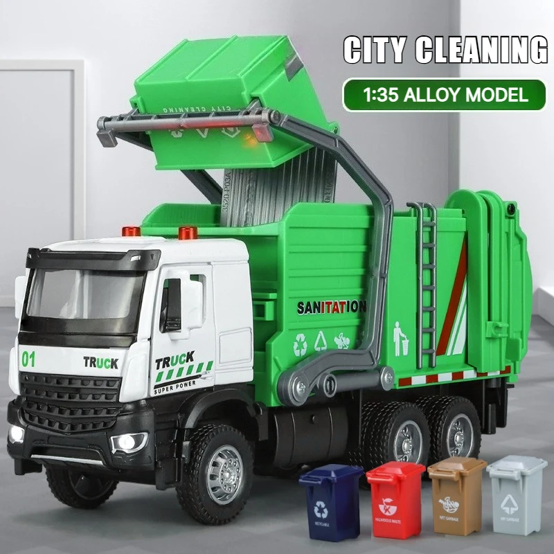 1:35 City Cleaning Vehicle Simulation Alloy Car Model Urban Garbage Classification Car Toy Gift Collection Decoration