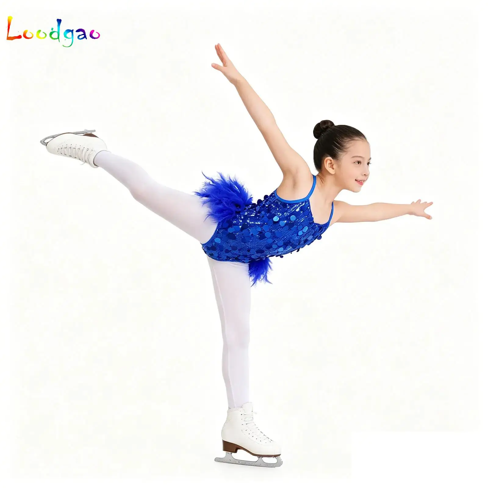 

Kids Girls Sequin Jazz Dance Feather Skirted Leotard Sparkly Tutu Ballet Leotard Child Gymnastics Bodysuit Teens Latin Dancewear