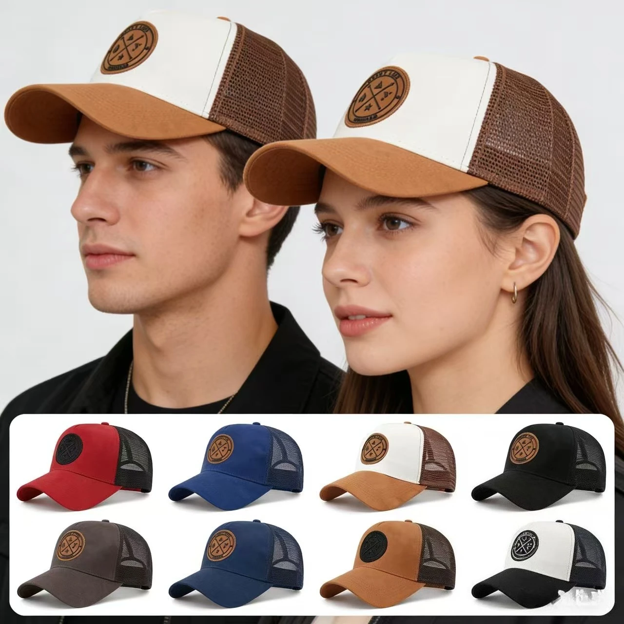 

2026 Men Women's Vintage Patch Trucker Hat Mesh Back Adjustable Snapback Baseball Cap for Casual Streetwear and Outdoor Sports