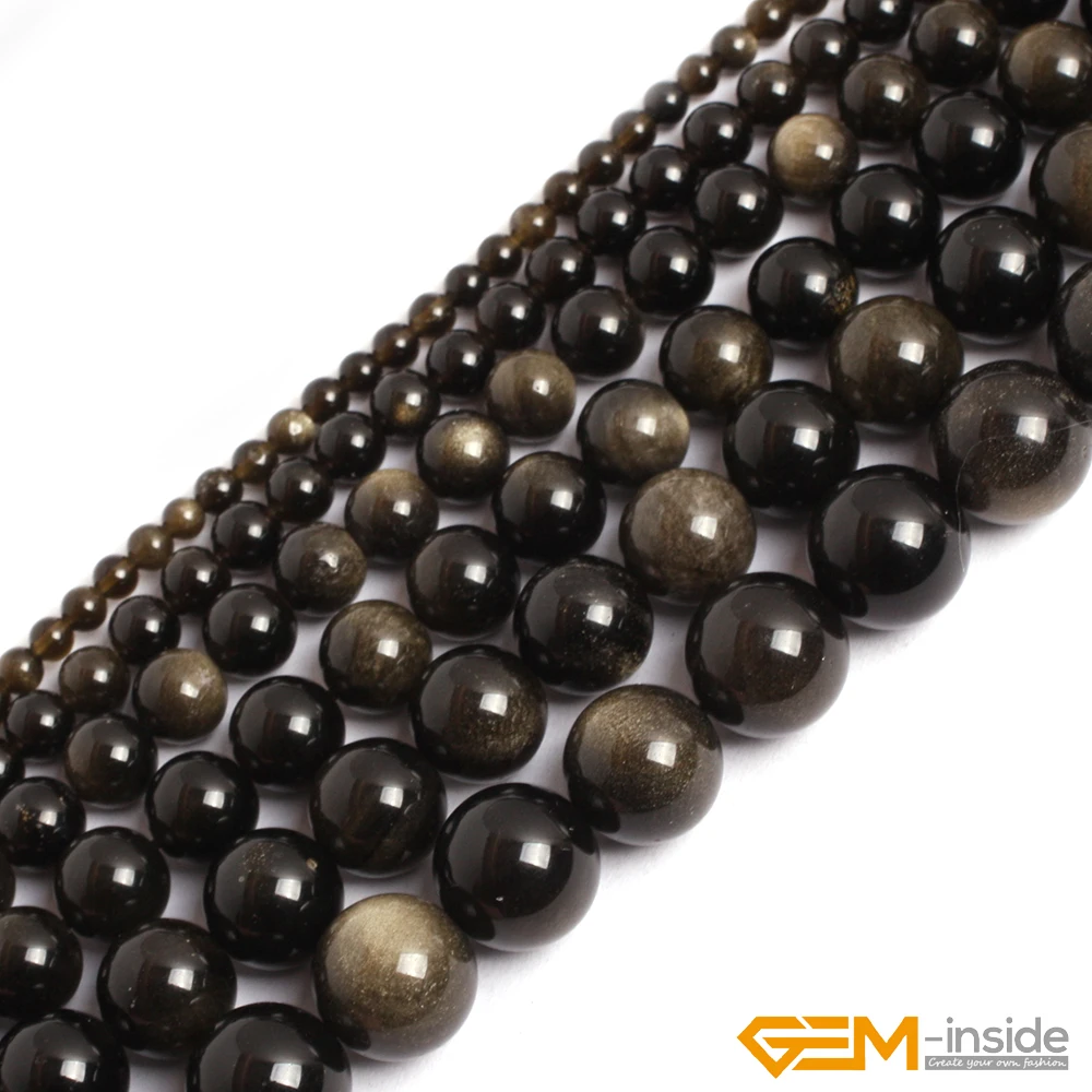 

Natural Gold Obsidian Stone Beads For Jewelry Making Strand 15 Inches Loose DIY 4/6/8/10/12/14mm