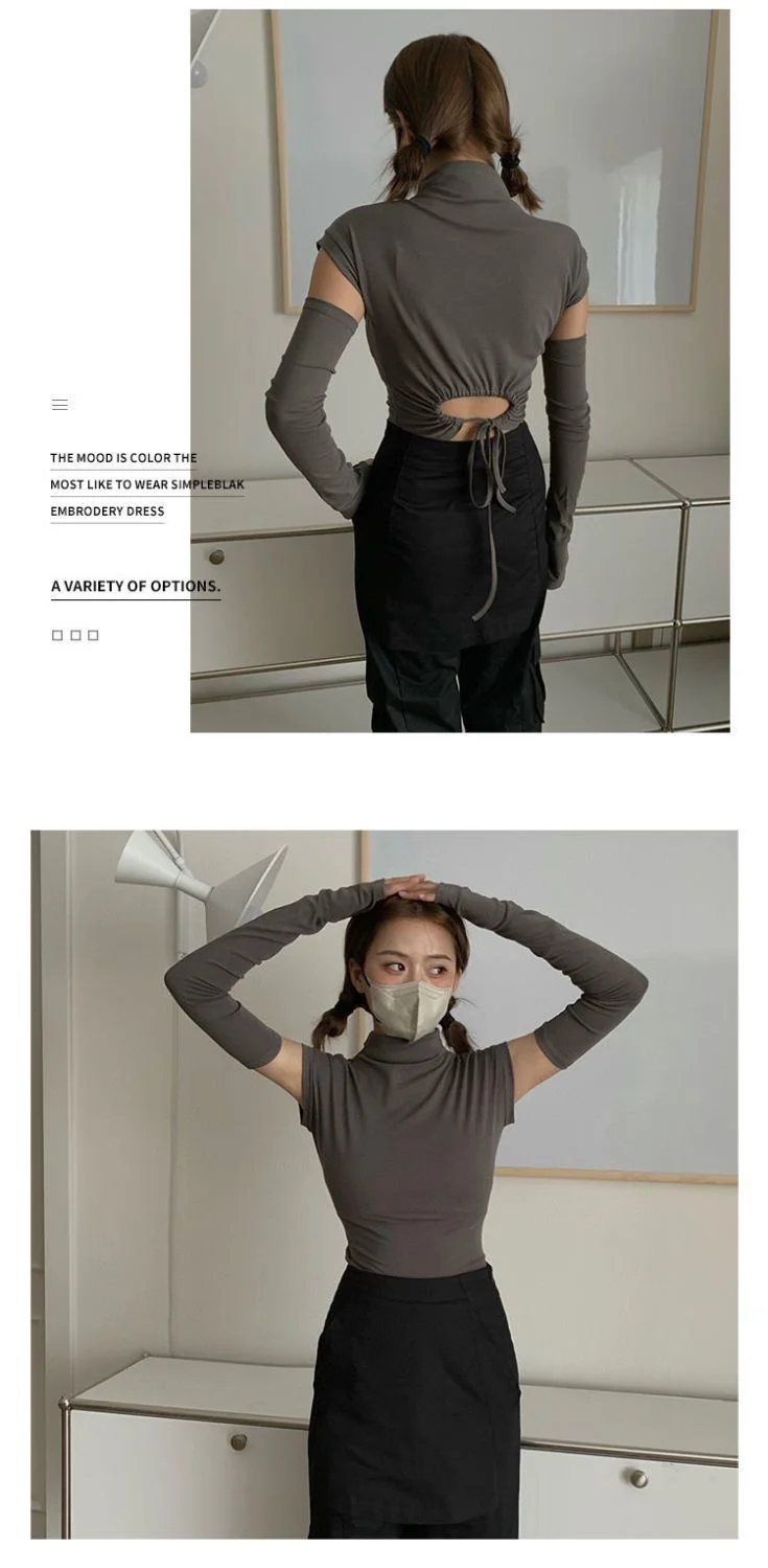 Damska koszulka z odpinanymi rękawami, ubrania z lat 2000, styl Y2K, letnia, z odkrytym ramieniem, siateczkowe wstawki, ramiączka, oddychająca, warstwowa, szybkoschnąca, dla dziewczyn.