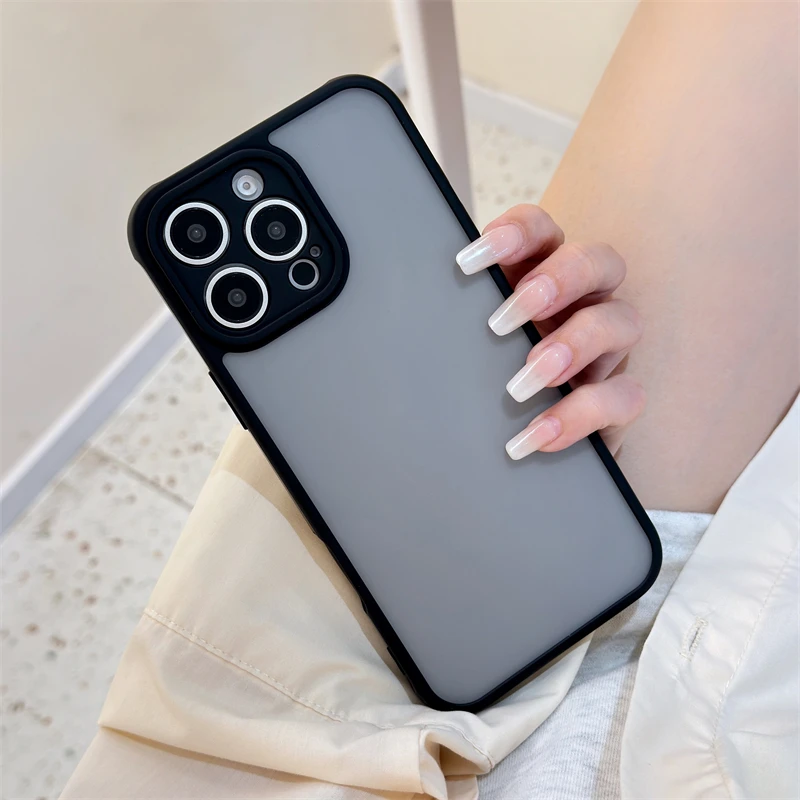 حافظة شفافة غير لامعة مقاومة للصدمات لهاتف آيفون 16 E 15 14 13 12 11 Pro Max Plus غطاء خلفي صلب من البولي كربونات