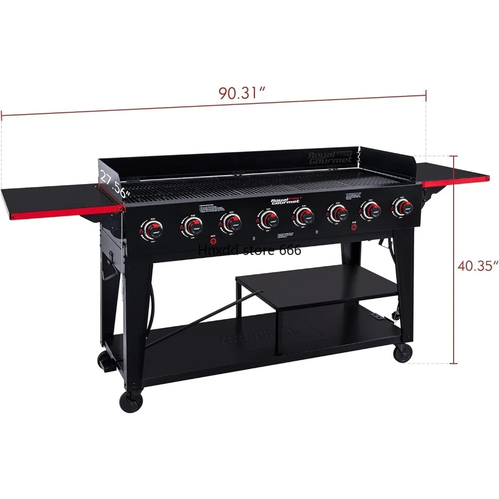 GB8003 8-Burner Gas Grill, 104,000 BTU Large Event Propane Grill, Independently Controlled Dual Systems Black