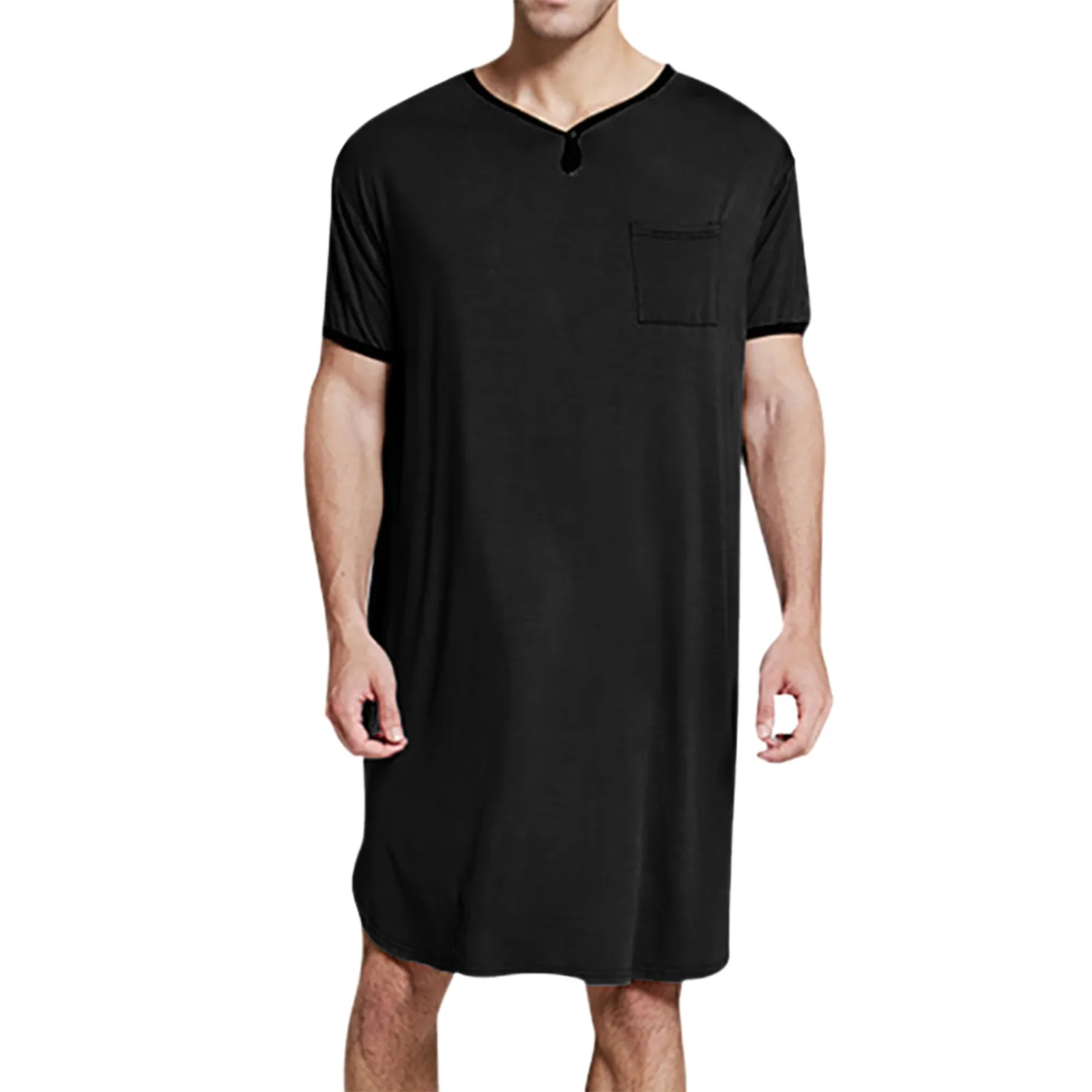 Chemise de nuit respirante à manches courtes pour hommes, chemise de nuit mince, pyjama long, coton Leurs lan, doux pour la peau, vêtements de mode coréens