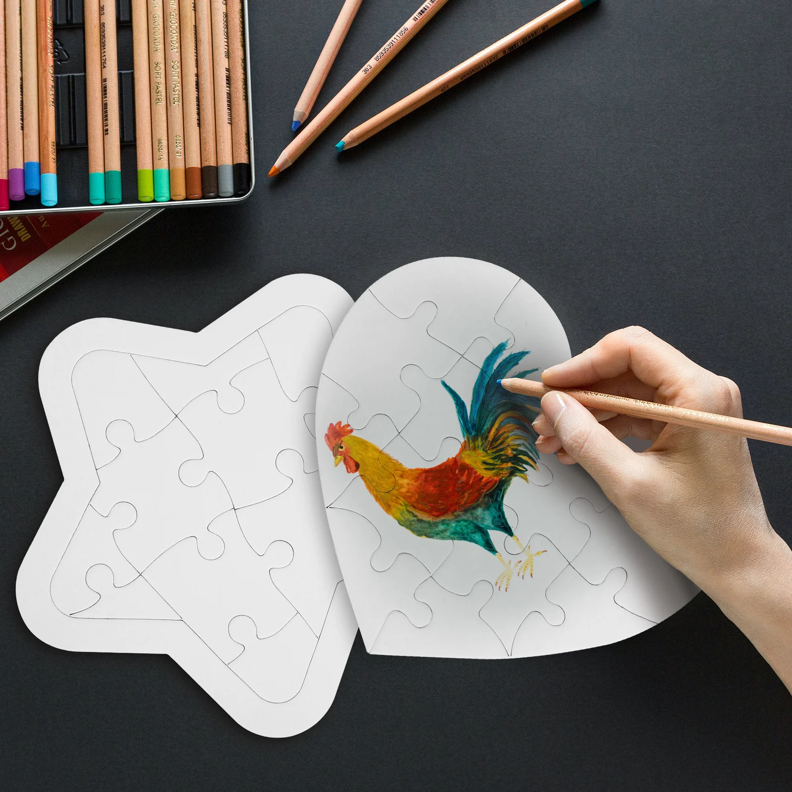 5 pezzi puzzle vuoti pezzi di carta bianca orso quadrato rotondo cuore pentagramma forme per pittura disegno creativo fai da te