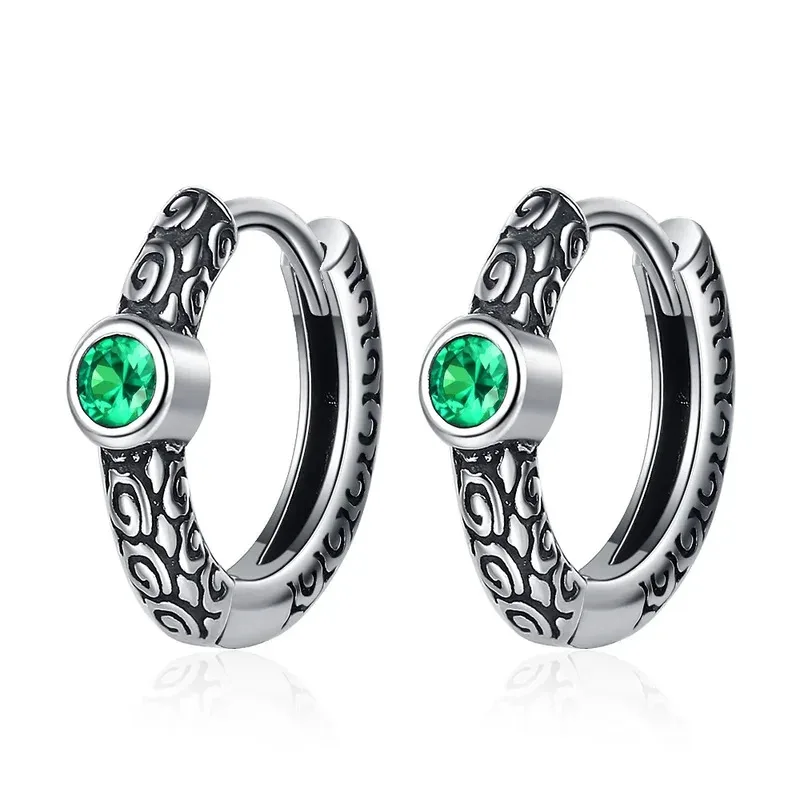 

S925 Sterling Silver Vintage Thai Silver Ear Buckle Green Zirconium Unisex Earrings