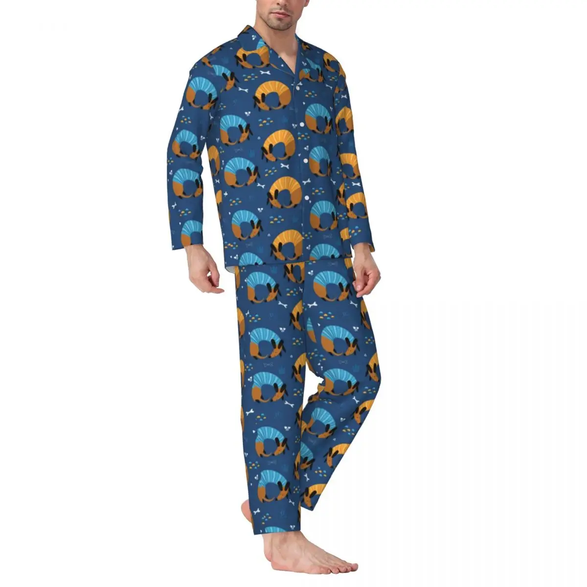 

Dachshund Lover Pajamas Men Cartoon Animal Romantic Night Nightwear Autumn 2 Piece Casual Oversized Graphic Pajama Sets