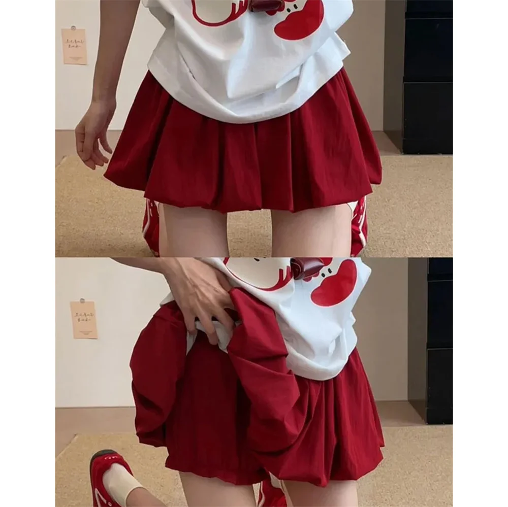 

Red Petal Hem Bloom Mini Skirt Women Summer Light Weight High Waist Flattering Fit Anti-Slip Lining Petite A-Line Flowy Skirt
