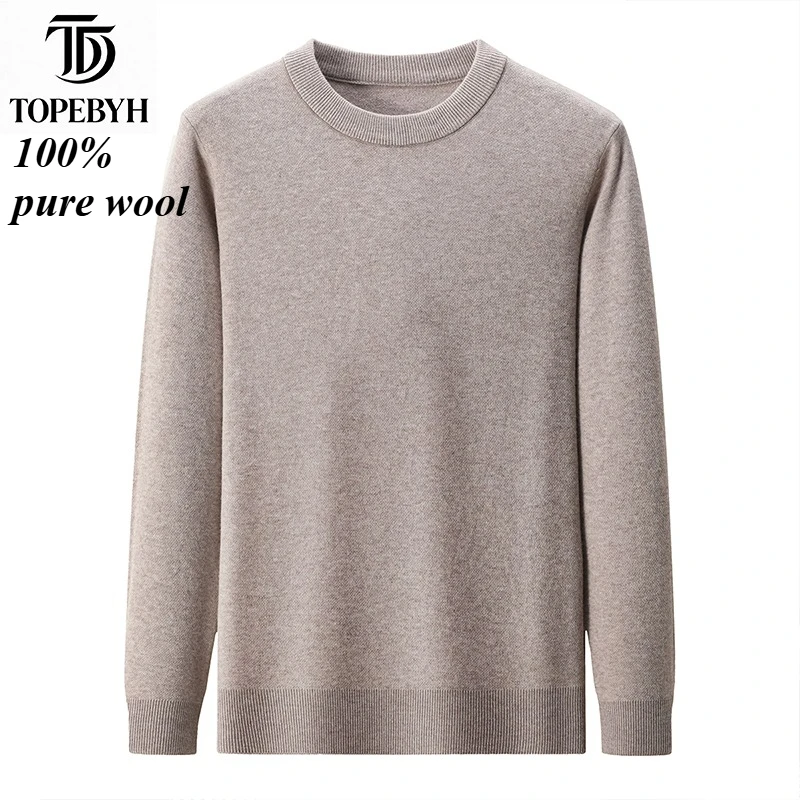 

100% чистый шерстяной свитер с круглым вырезом, теплый, с длинными рукавами, вязаный пуловер