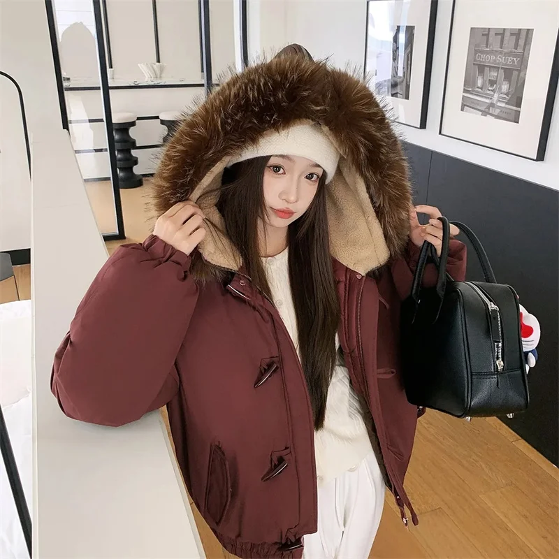 Doudoune chaude dames Pai surmonter hiver 2025 nouveau manteau rembourré en coton femmes Parkas corne à capuche manteau grand col de fourrure pardessus