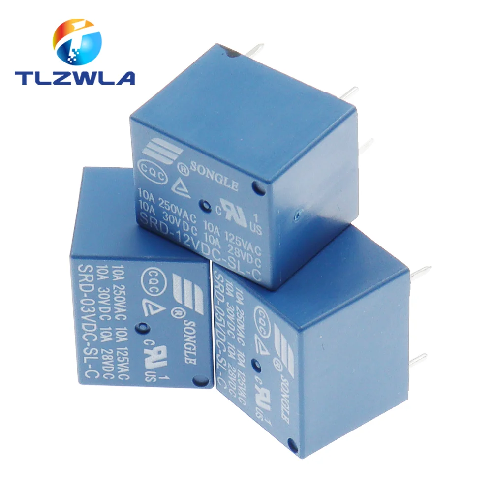 10Pcs Relays SRD-03VDC-SL-C SRD-05VDC-SL-C SRD-06VDC-SL-C SRD-09VDC-SL-C SRD-12VDC-SL-C 3V 5V 6V 9V 12V 24V 48V 10A 250VAC 5PIN