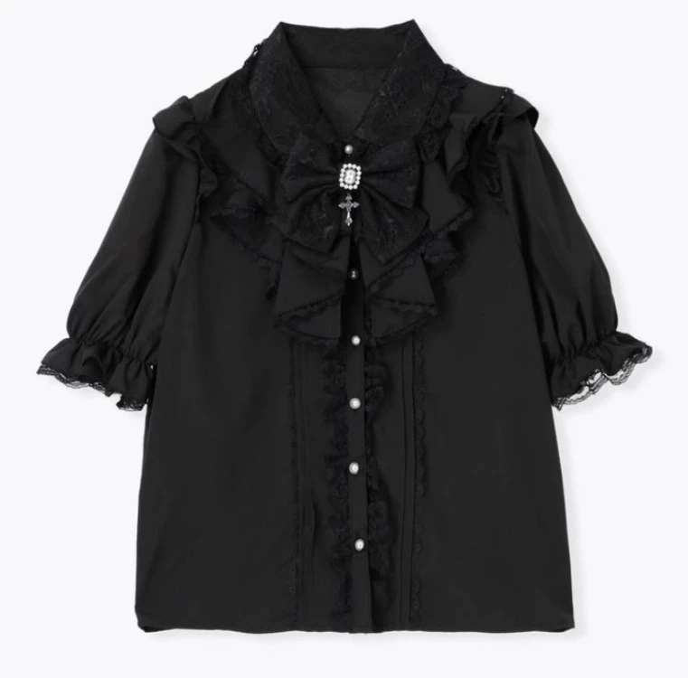 Y2K Lace Ruffle Blouse Women Japanese Kawaii Bow Lolita Shirts Fairy Sweet Cute Harajuku Jk Blusas Summer Grunge Camisas Sweet