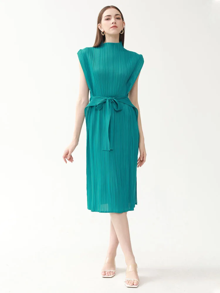 miyake-–-robe-plissee-sans-manches-pour-femmes-col-rond-couleur-unie-nouvelle-mode-decontractee-polyvalente-sens-senior-jupe-slim-ete-2025