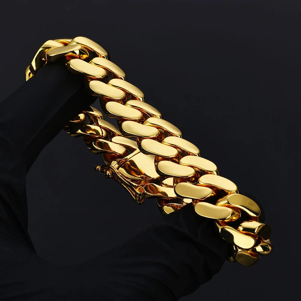 18K Gold Plated Brass Miami Cuban Link Chain Necklace For Men 10MM 12MM 15MM 22MM Thick Hip Hop Rapper Jewelry Unisex Gift