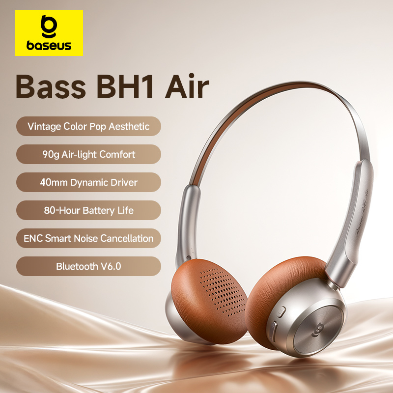 Baseus BH1 Air Wireless Headphones Bluetooth 6.0 ENC Noise Cancellation Lightweight 90g Over Ear Headset 80H Earphone 