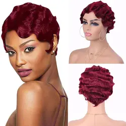 Finger Wave Wig Vintage Wigs dla kobiet Bezklejowe noszenie i idź Syntetyczne peruki Pixie Presse Peruki Retro Curly do kostiumów cosplayowych