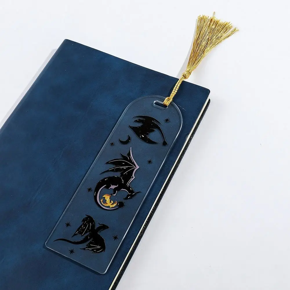 Ancient Beast Acrylic Black Dragon Book Mark Gothic Punk Tassels Anime Book Tags Transparency Mysterious Reading Supplies Men