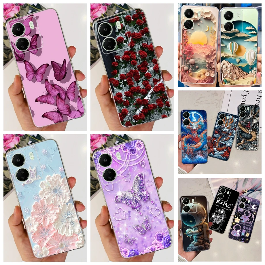 For Xiaomi Redmi 13C Case Redmi13C 4G 5G Soft TPU Silicone Clear Bumper Coque SM-A145F A156B Fundas Marble Space Man Dragon Etui