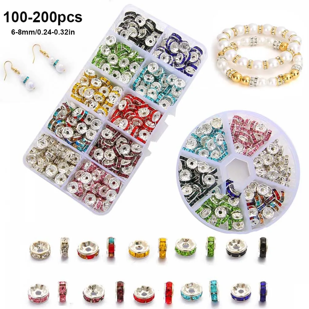 

100-200 шт. 6/8 мм металлические стразы Rondelles хрустальные бусины круглые свободные бусины-разделители для изготовления модных аксессуаров «сделай сам»