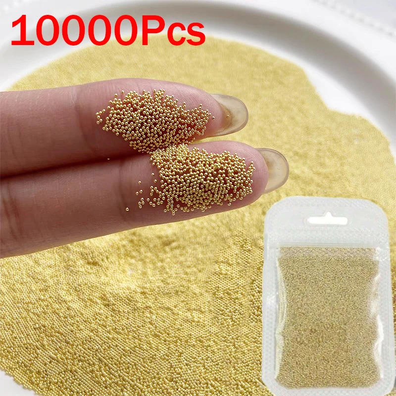 10000 cuentas de caviar de uñas 3D de 1 mm. # Dijes para decoración de uñas, Mini cuentas de bolas para uñas, tachuelas doradas y plateadas, suministros de decoración DIY a granel * 50g