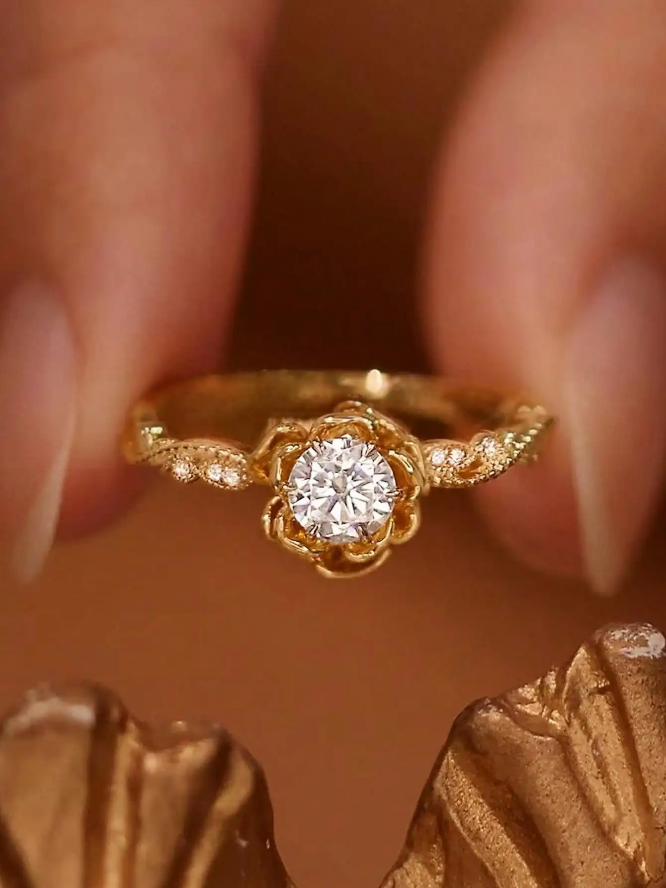 S925 زهرة الورد مطعمة الزركون الزفاف خاتم فضة الأوروبية والأمريكية ضوء فاخر رائعة موضة أنيقة رومانسية الذكرى الزفاف العروس مجوهرات الراقية للأم والزوجة المرأة الراقية مجوهرات #4