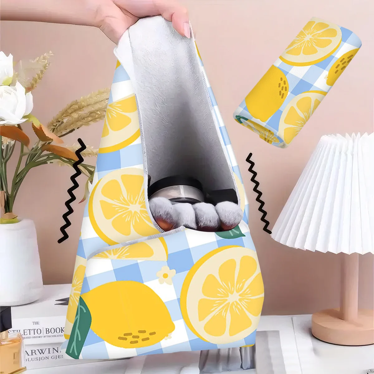 1pc Multifunctional Magic Cloth Blue Checkered Lemon Soft Beauty Wrapping Towel Camera Tablet Protection Bag Makeup Pouch Gift